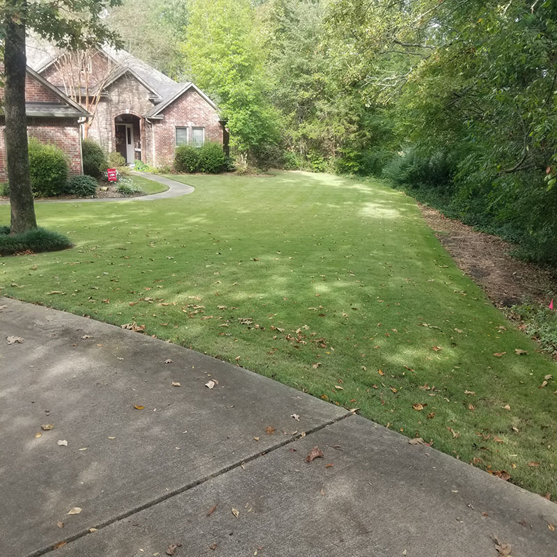 brick home with driveway and walkway