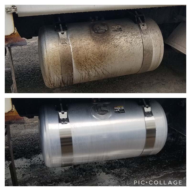 Before and after rust removal on work truck part