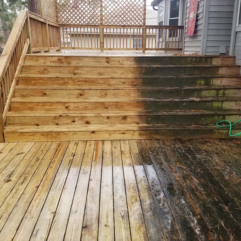 wooden deck before and after professional cleaning