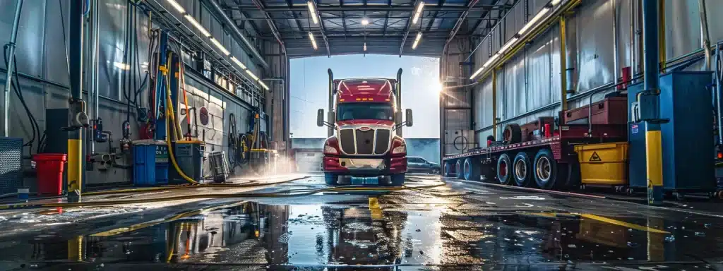 a gleaming, customized truck being meticulously cleaned and polished at a local truck wash, showcasing the specialized services aimed at maximizing its value.