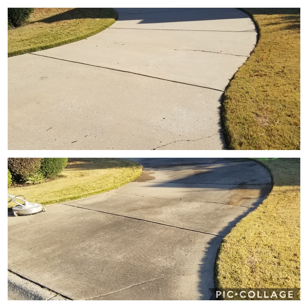 Before and after driveway pressure washing - Conway AR